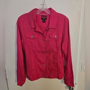 NWOT Jones New York 100% Linen Hot Pink Jacket  Size Large